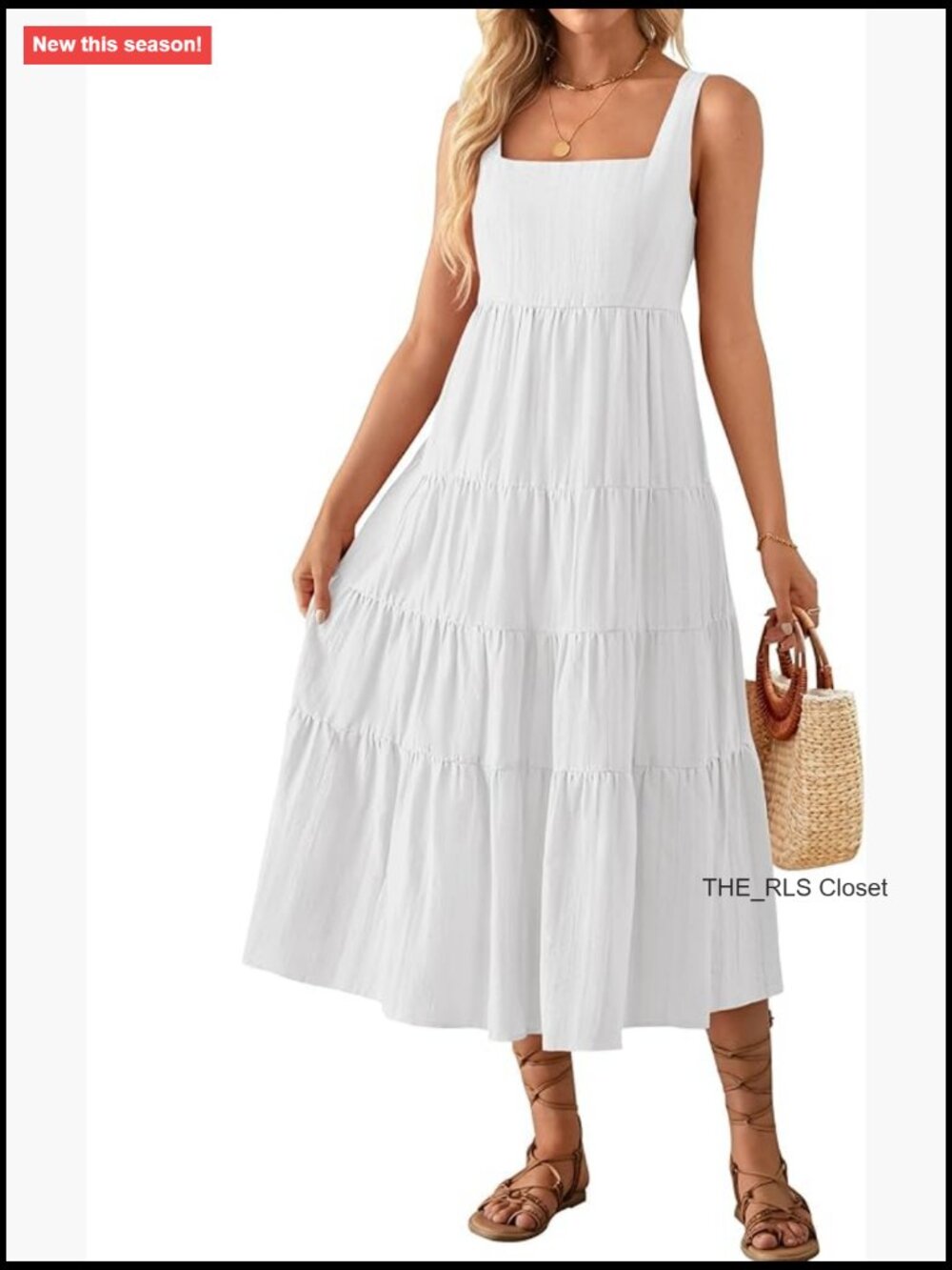 Sleeveless Square Neck Backless Midi Sundress Flowy Tiered Beach Cover Up